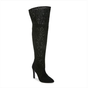 Fergie Destiny Suede Over The Knee Boots 8 Black NWOT Tall Heel Glam OTK